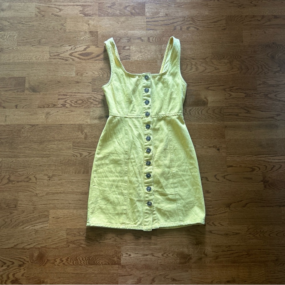 Tilly's Chloe & Katie Denim Pinafore XS Dress Yellow Button Front Mini Mustard